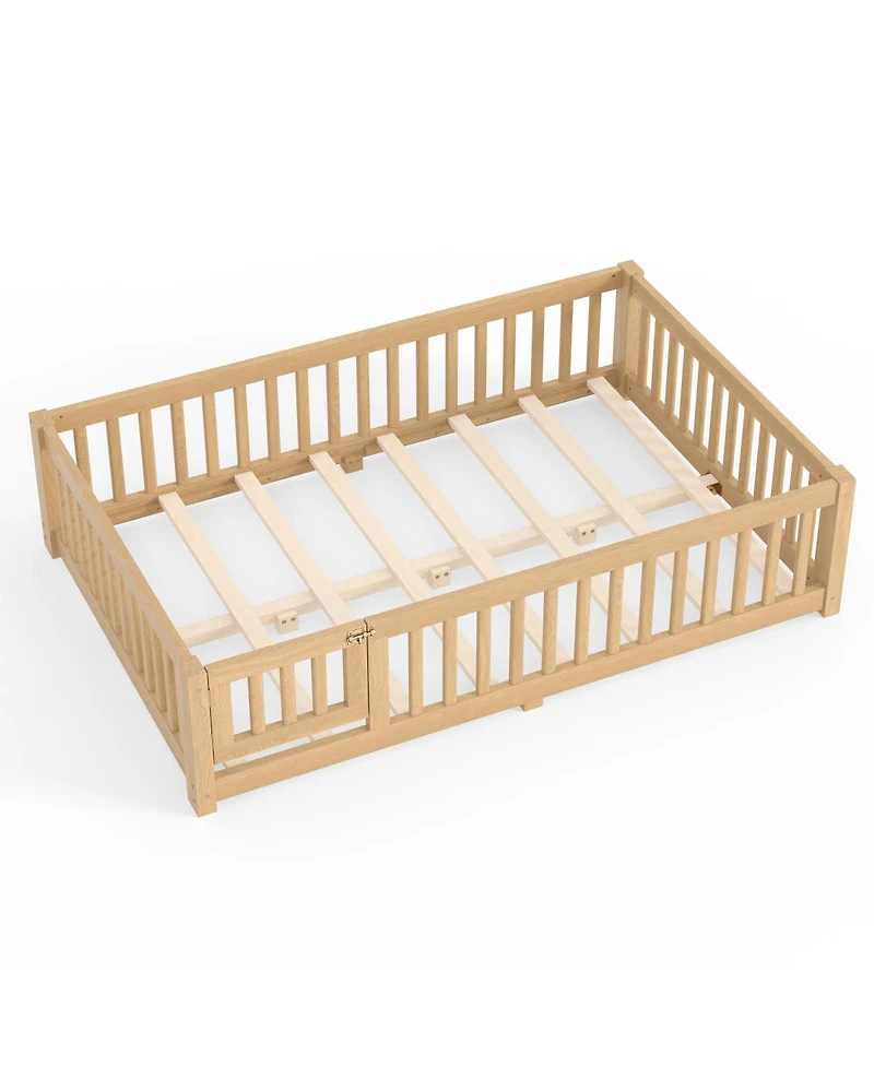Streamdale Furniture Full Size Bed Floor Bed with Safety Guardrails and Door for Kids