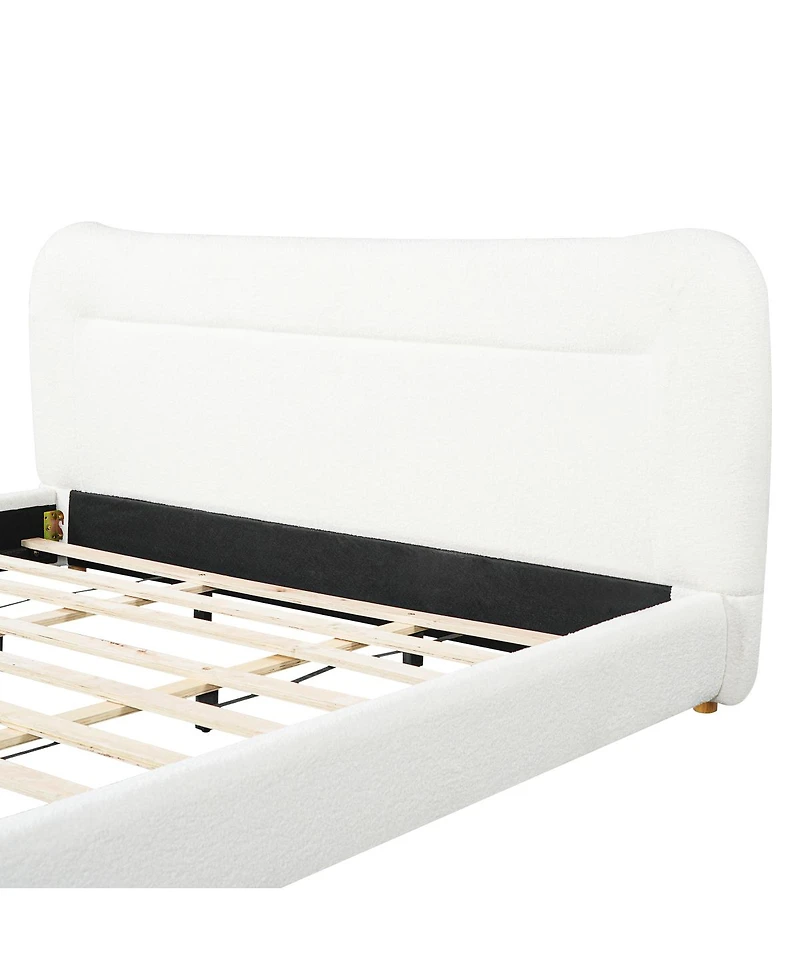 Streamdale Furniture Minimalist curved headboard teddy bear plush bed King Cream