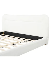 Streamdale Furniture Minimalist curved headboard teddy bear plush bed King Cream