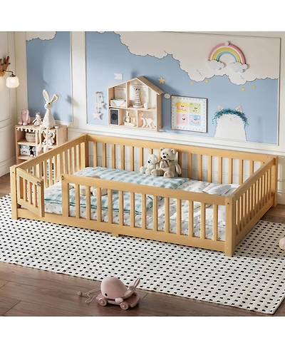 Streamdale Furniture Full Size Bed Floor Bed with Safety Guardrails and Door for Kids
