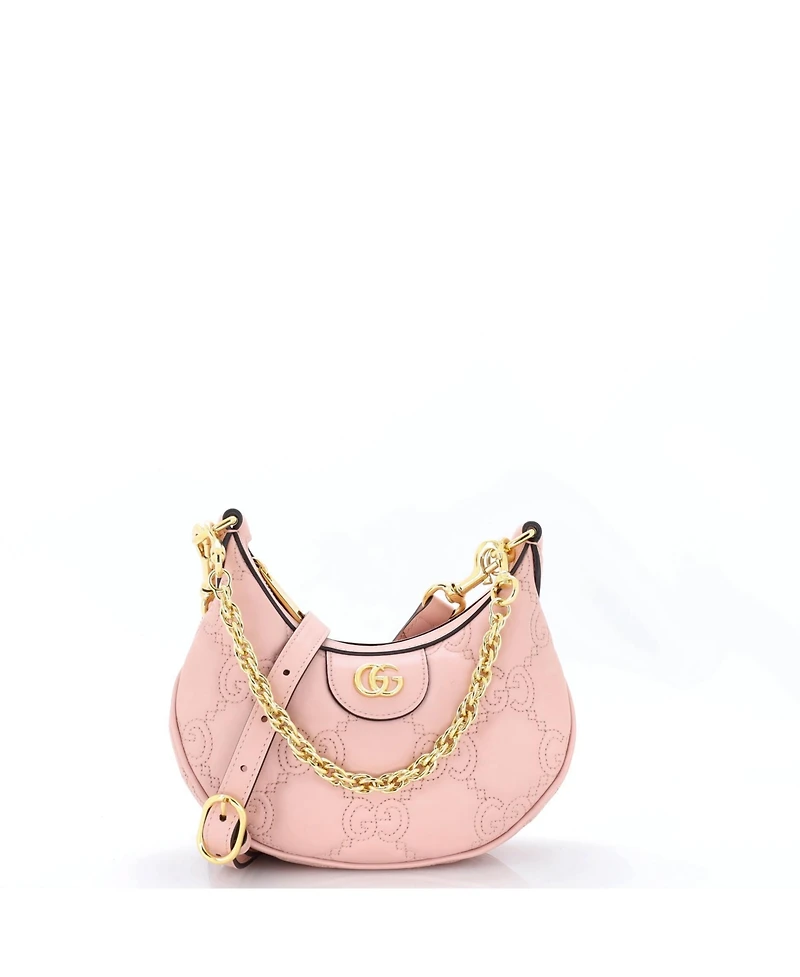 Pre-Owned Gucci Mini Half Moon Hobo Gg Matelasse Leather