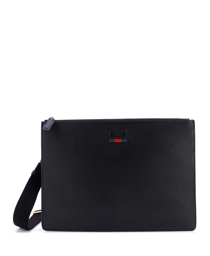 Pre-Owned Gucci Large Web Strap Front Zip Messenger Bag Leather
