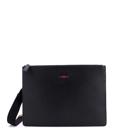 Pre-Owned Gucci Large Web Strap Front Zip Messenger Bag Leather