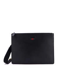 Pre-Owned Gucci Large Web Strap Front Zip Messenger Bag Leather