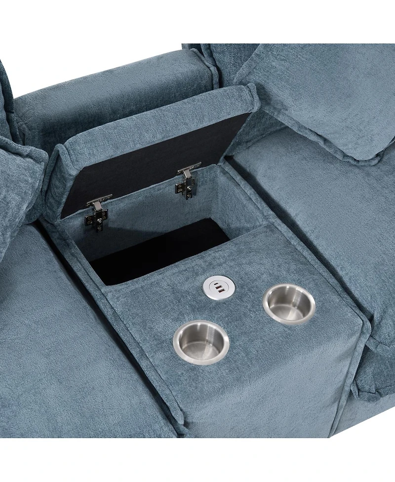 Streamdale Furniture 111'' Chenille Sectional Sofa with Storage Ottomans and Usb Ports