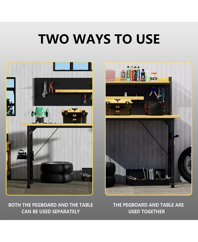 Streamdale Furniture 71'' Heavy-Duty Adjustable Workbench with Pegboard Wheels and Power Outlets