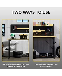 Streamdale Furniture 71'' Heavy-Duty Adjustable Workbench with Pegboard Wheels and Power Outlets