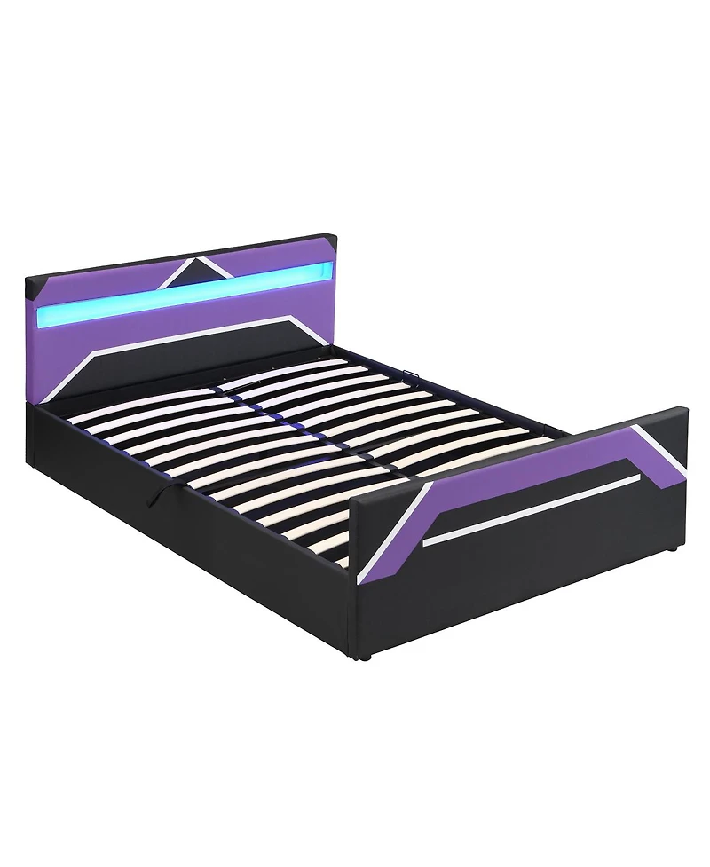Streamdale Furniture Queen Size Led Gaming Bed with Hydraulic Storage