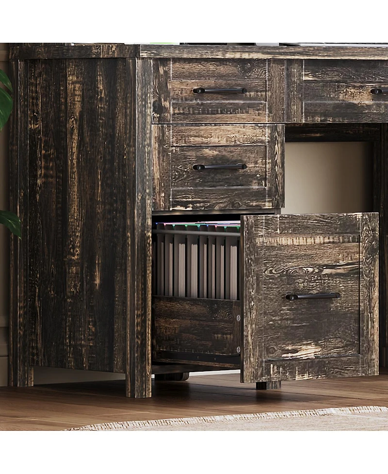 Streamdale Furniture Farmhouse Executive Desk with Hutch Charging Station and Barn Door Storage