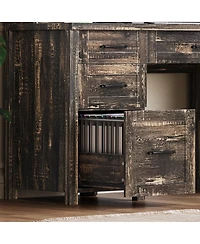 Streamdale Furniture Farmhouse Executive Desk with Hutch Charging Station and Barn Door Storage