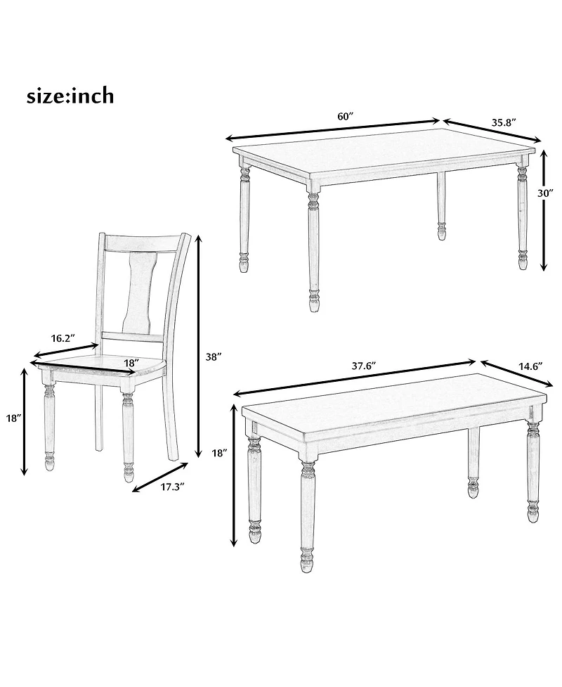 Streamdale Furniture 6-Piece Wooden Dining Set with Table 4 Chairs and Bench