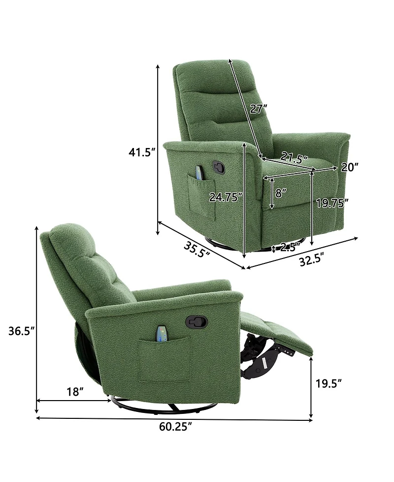 Streamdale Furniture 8-Point Massage Manual Rocking and Swivel Recliner Chair