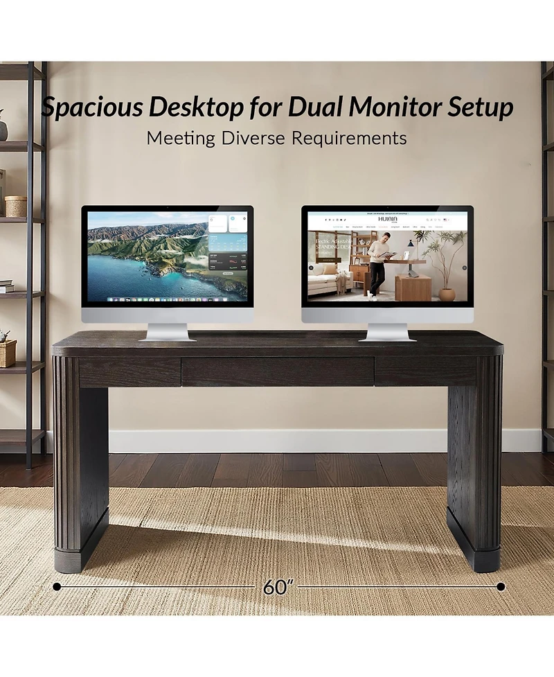 Hulala Home Damaris Aranza 60"W Solid Wood Base Fluted Desk with Cable Management