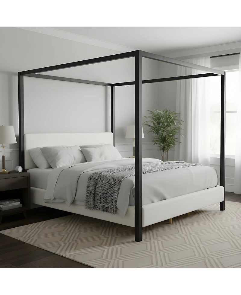 Streamdale Furniture Modern Metal Canopy Bed with Plush Boucle Upholstery King