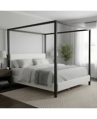 Streamdale Furniture Modern Metal Canopy Bed with Plush Boucle Upholstery King