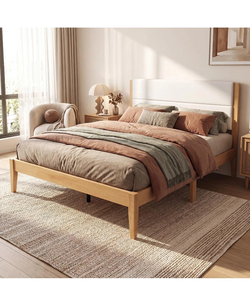 Streamdale Furniture Mid-Century Modern Upholstered King Platform Bed Wood