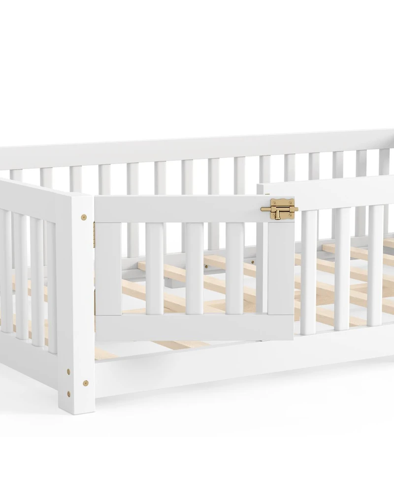Streamdale Furniture Full Size Bed Floor Bed with Safety Guardrails and Door for Kids