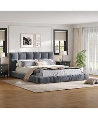 Streamdale Furniture Size Channel Tufted Velvet Platform Bed Frame
