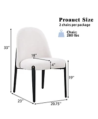 Streamdale Furniture Set of 2 Chenille Armless Dining Chairs with Metal Legs