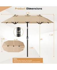 Gouun 10 x 5.3 Feet Double-Sided Patio Umbrella with Push Button Tilt