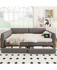 Streamdale Furniture Upholstered Platform Bed with Usb and 2 Drawers