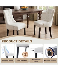 Streamdale Furniture Modern Tufted Linen Dining Chairs with Solid Wood Legs Set of 2