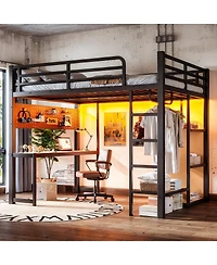 Streamdale Furniture Full Loft Bed with Desk Storage Shelves Usb Ports and Lights