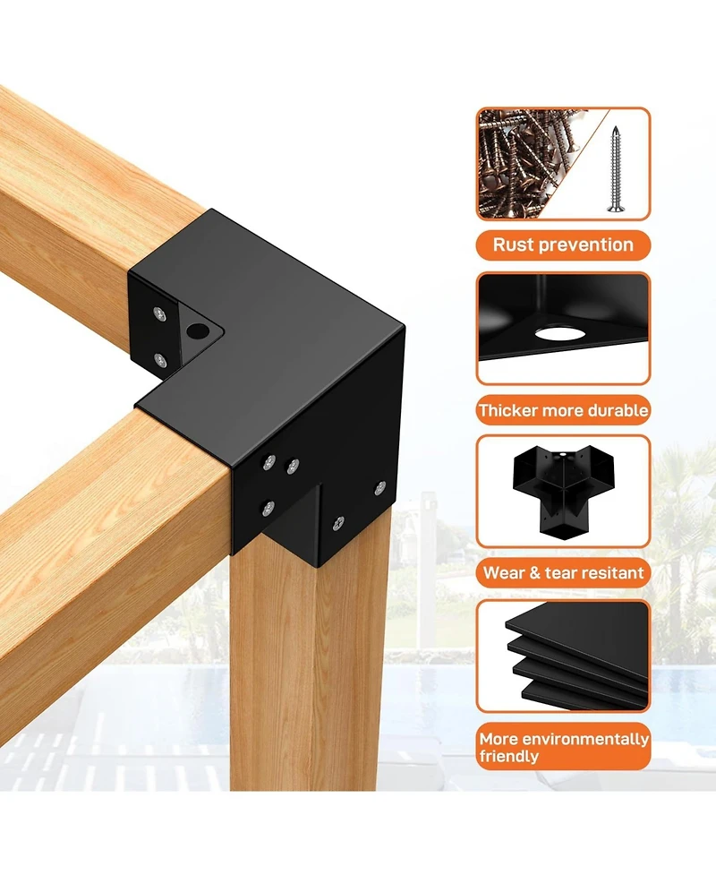 gaomon 6x6 3-Way Pergola Brackets Kit, 4 Pack Woodwork Right Angle Corner Diy Metal Brackets 6" x 6" (Actual:5.5"x5.5")