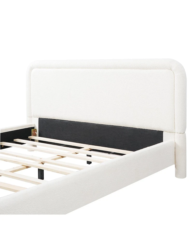 Streamdale Furniture Queen Size Upholstered Boucle Platform Bed with Curved Headboard