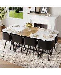 Streamdale Furniture 9 Piece Square Faux Marble Dining Set with 8 Pu Leather Chairs