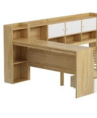 Streamdale Furniture Wooden L-Shape Daybed with Storage Desk and Bookshelf