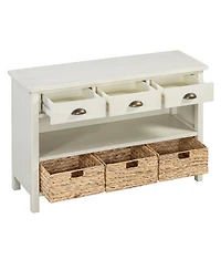 Streamdale Furniture Retro Console Table with 3 Storage Drawers and Woven Baskets