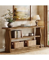 Tribesigns 63" Solid Wood Console Table, Farmhouse Entryway Table with 2-Tier Storage Shelf, Rusti Sofa Table