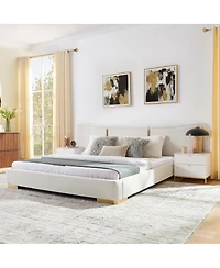 Streamdale Furniture Queen Size Extra Large Chenille Platform Bed with Curved Headboard