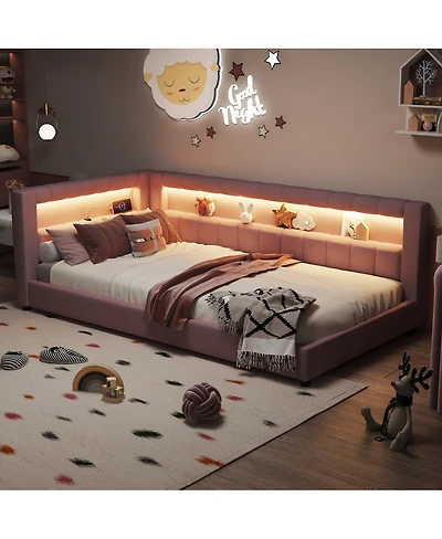 Streamdale Furniture Upholstered Twin Xl Size Platform Bed with Usb Ports and Led Belt