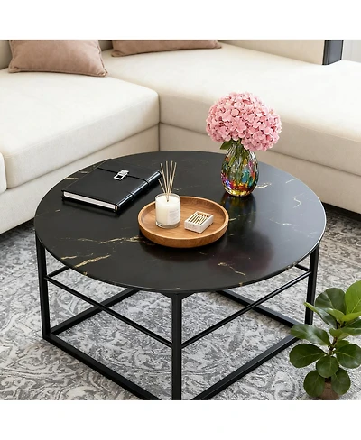 Streamdale Furniture 32'' Round Tempered Glass Table Top with Marble Design