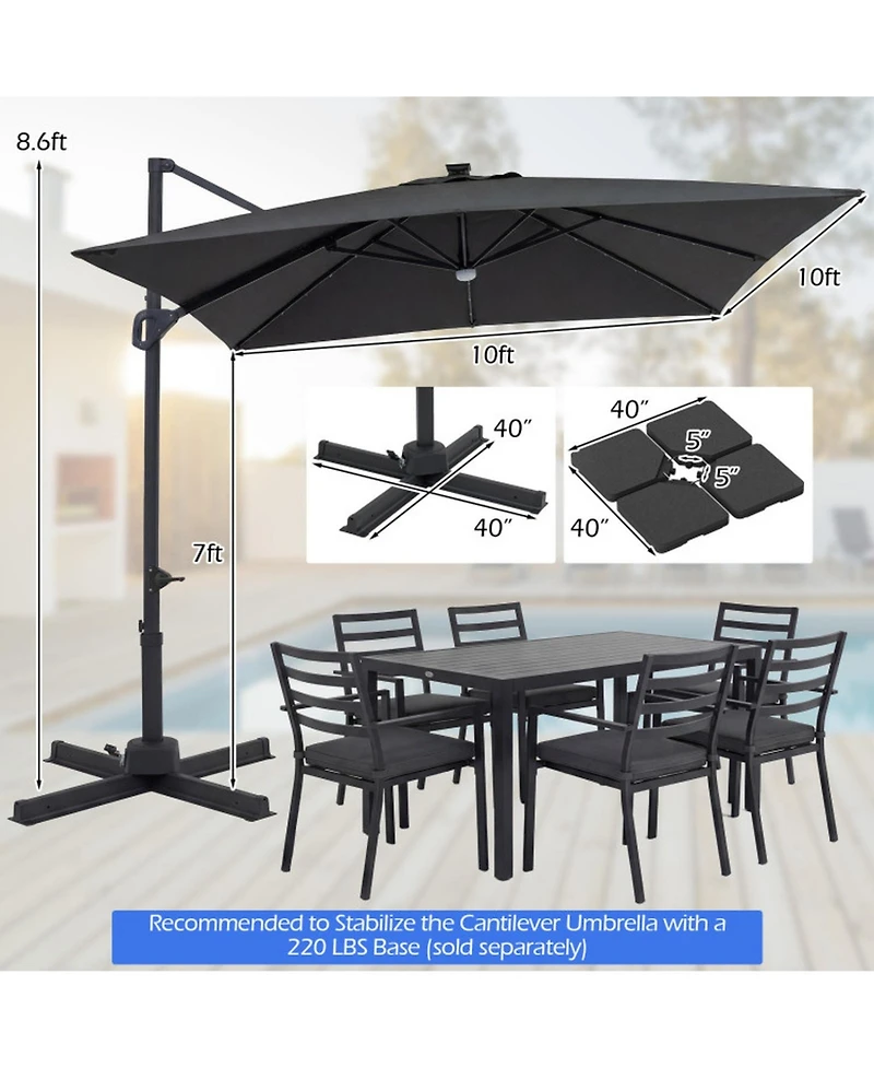 Gouun 10 Feet Cantilever Patio Umbrella with 32 Solar Led Lights for Pool
