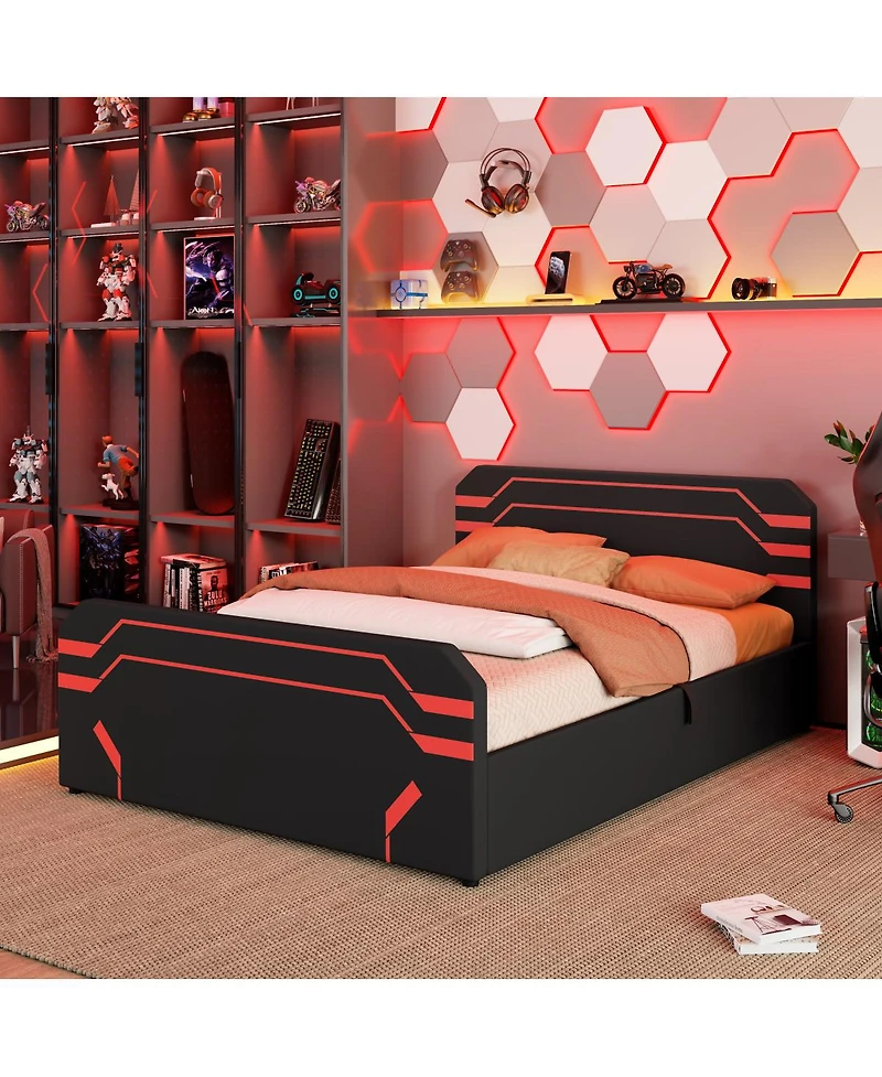Streamdale Furniture Cyberpunk Hydraulic Storage Gaming Bed with Padded Headboard
