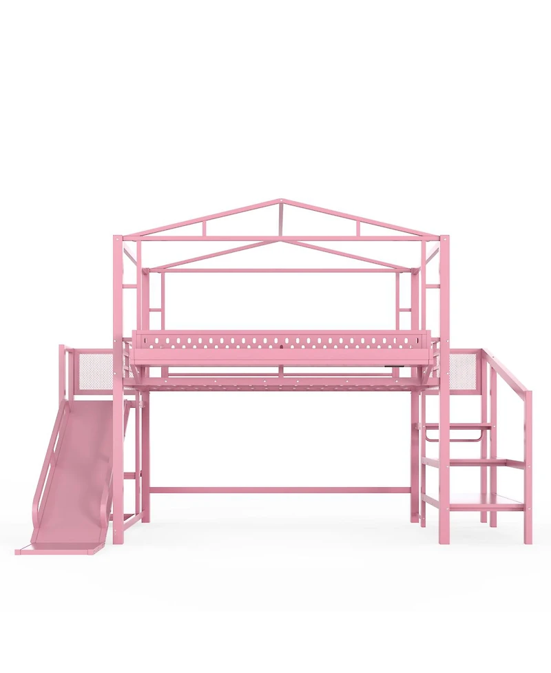 Streamdale Furniture Metal Loft Bed with Storage Wardrobe Usb and Led Lights