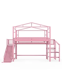 Streamdale Furniture Metal Loft Bed with Storage Wardrobe Usb and Led Lights