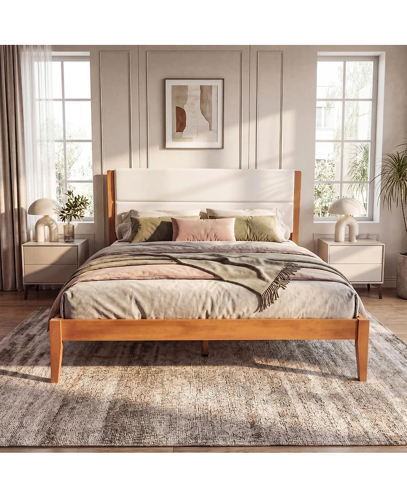 Streamdale Furniture Mid-Century Modern King Platform Bed with Upholstered Headboard