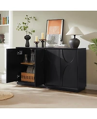 Streamdale Furniture 4-Door Solid Wood Carved Accent Cabinet with Adjustable Shelves