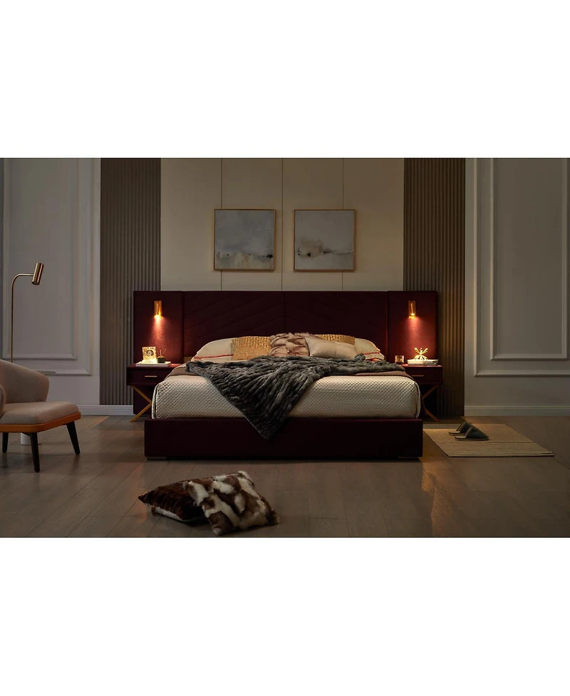 Streamdale Furniture Queen Size Velvet Wingback Platform Bed with Vertical Channel Tufted Headboard