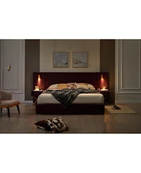Streamdale Furniture Queen Size Velvet Wingback Platform Bed with Vertical Channel Tufted Headboard