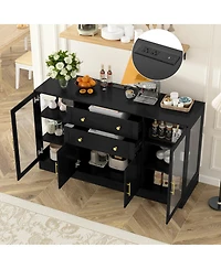 Streamdale Furniture U-Style 58.3'' Modern Buffet Sideboard with 4 Doors 2 Drawers and Power Outlet