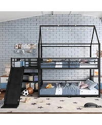Streamdale Furniture Full Metal House Bunk Bed with Storage Stairs Slide Safety Rails