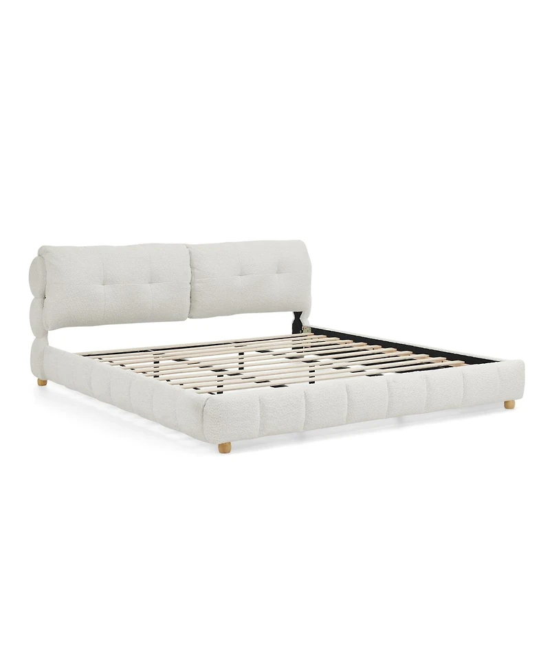 Streamdale Furniture King Cream Boucle Platform Bed with Solid Wood Legs