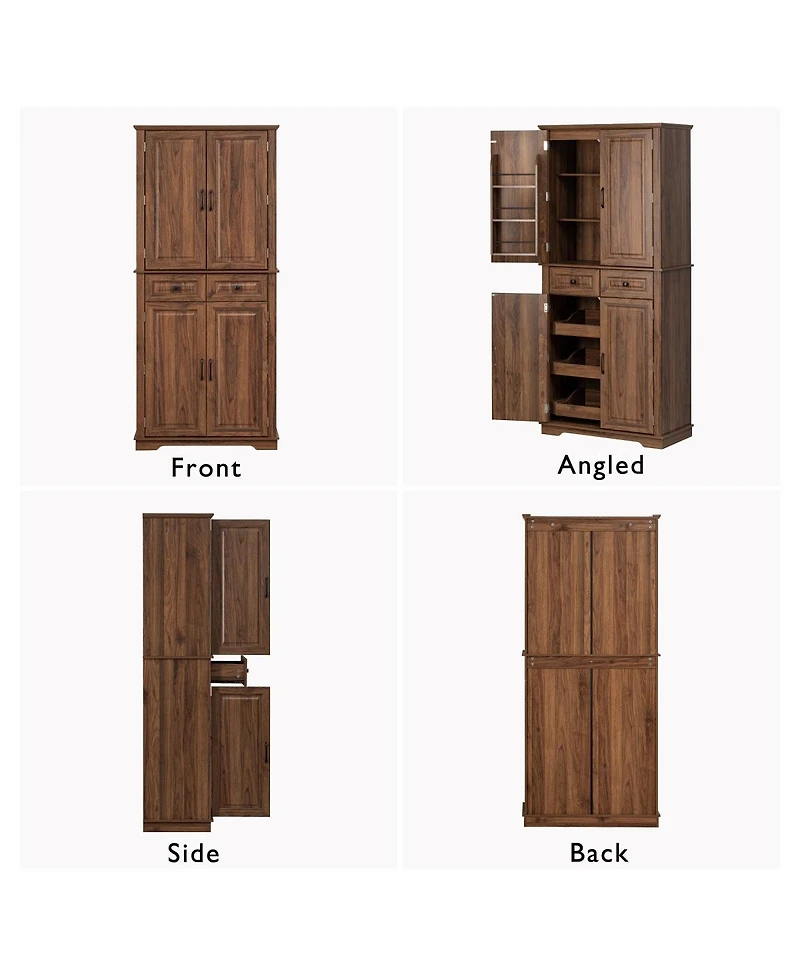 Streamdale Furniture 71'' Tall Farmhouse Kitchen Pantry with 3 Pull-Out Organizers and 2 Drawers