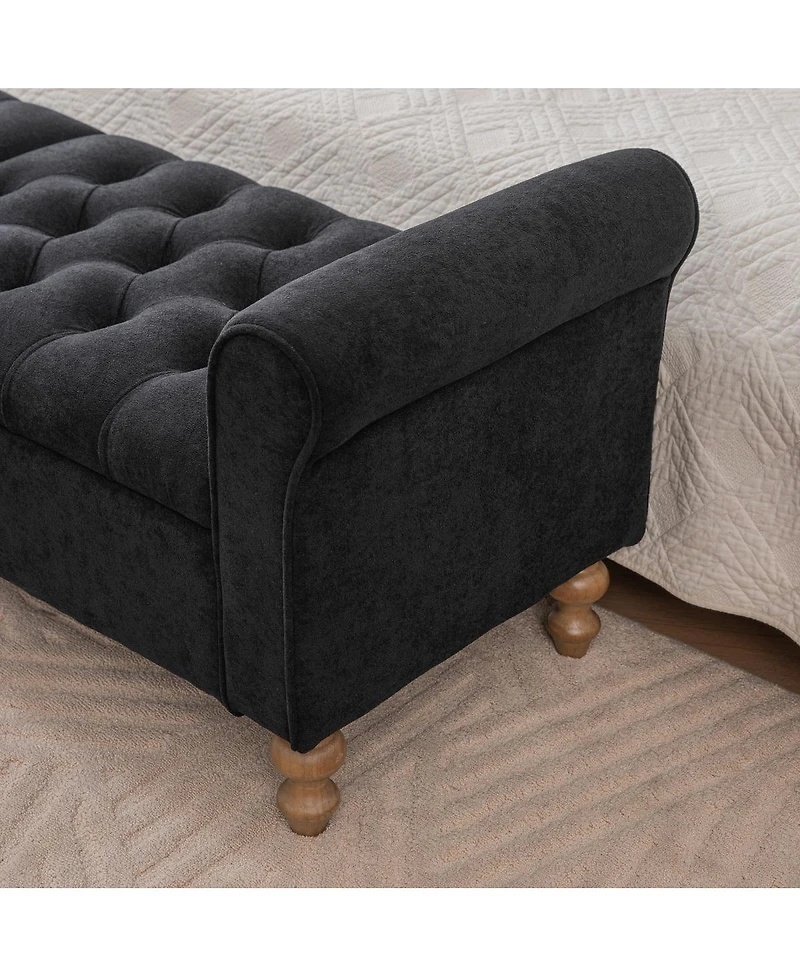 Streamdale Furniture 65.75'' Modern Upholstered Storage Bench with Double Lids and Rolled Arms