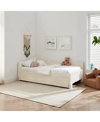 Streamdale Furniture Twin Curved Padded Daybed with Trundle and Usb Port